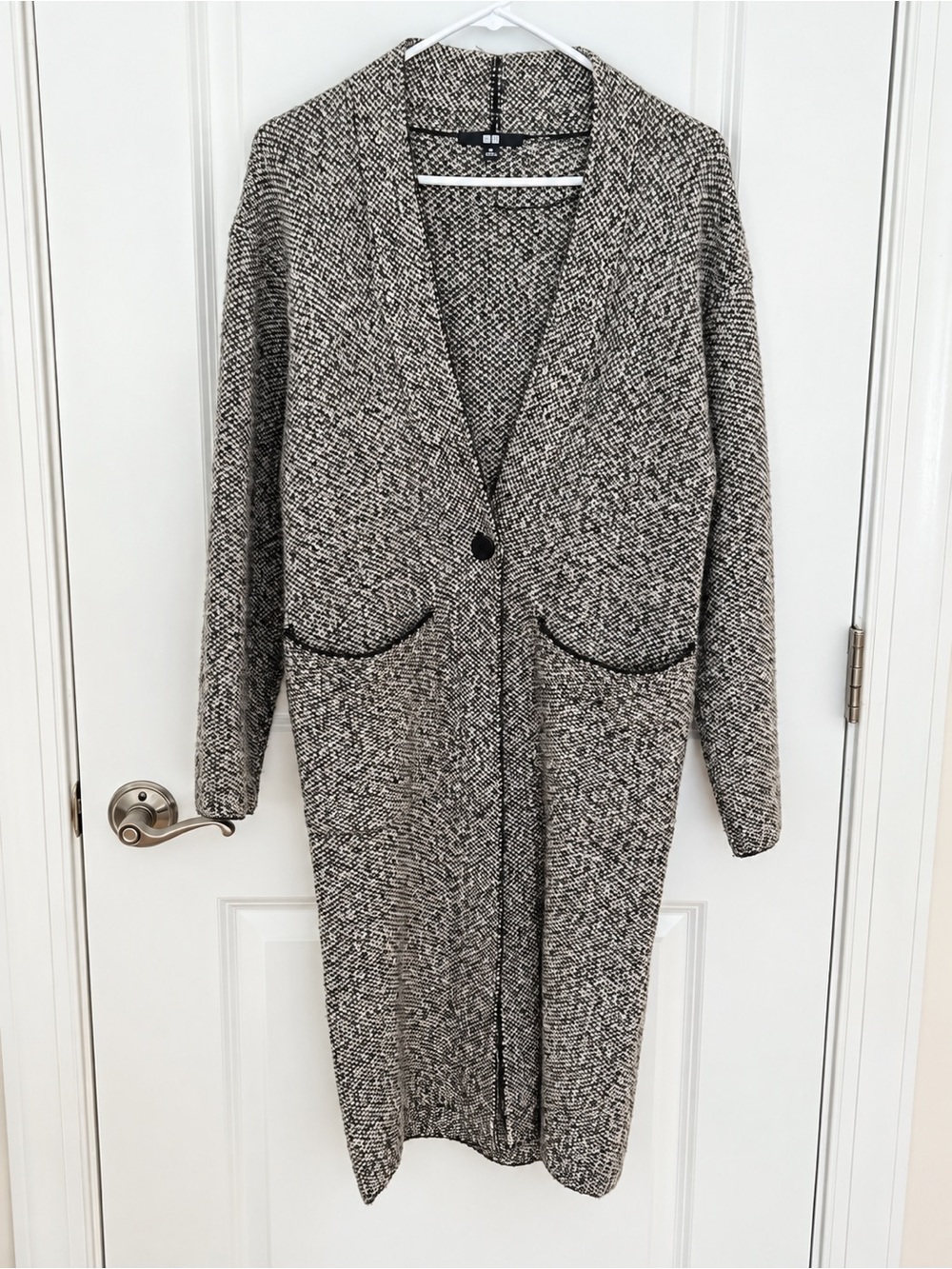 UNIQLO Women’s Long Marled Knit Cardigan Coat Gray Black Wool Blend Size XS
